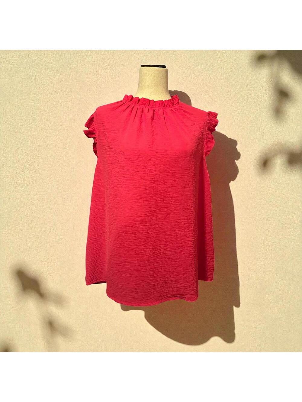 Women’s Hot Pink Sleeveless Ruffle Neck Blouse 1XL